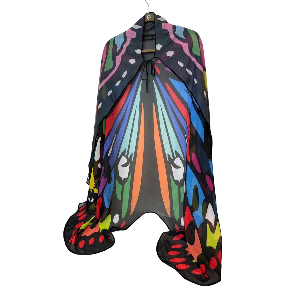 Multicolor Butterfly Wing Cape Sheer Chiffon Costume Accessory Tie Front Black